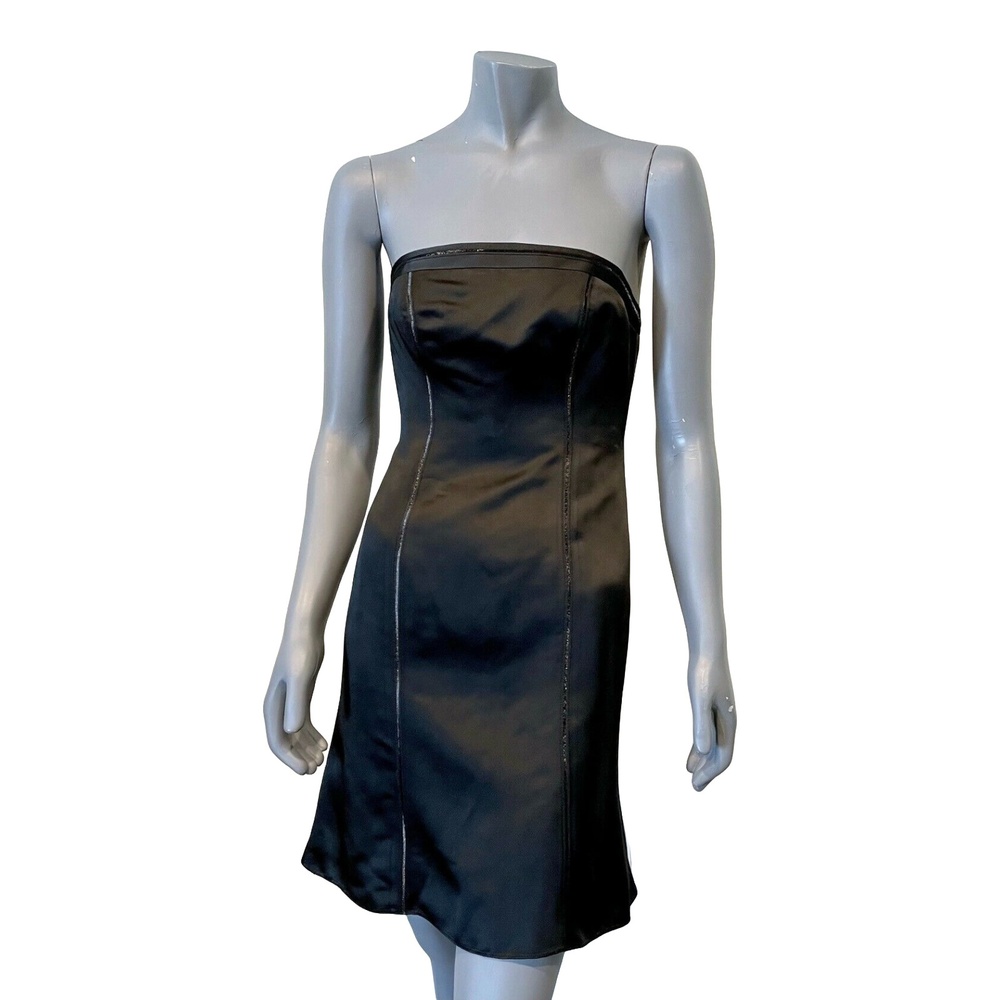 Ann Taylor Womens Dress Fit Flare Black Strapless Satin Cocktail Solid 2P